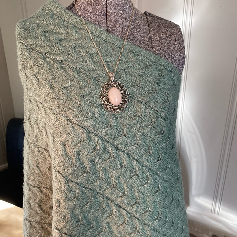 J.Jill One Shoulder Assymetrical Green Poncho Wrap